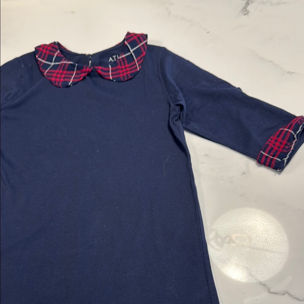 Navy Dress with Plaid Accents